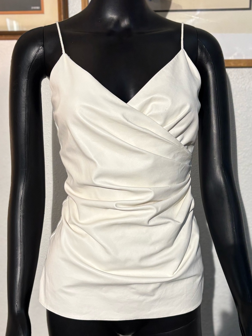 Bailey 44 White Faux Vegan Leather Draped Wrap Cami Tank Top Size S Small USA